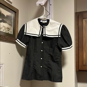 Vintage Black and White Checkered Blouse with sailor Collar